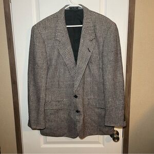 Palo Savino Blazer 100% Silk Size 43 R Black & Tan Triangle Pattern
